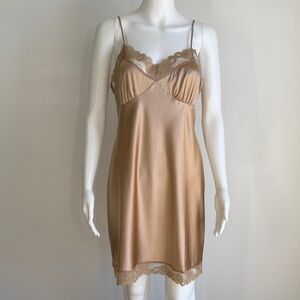 Trina Turk Satin Lace-Trim Slip Dress in Taupe - Size M